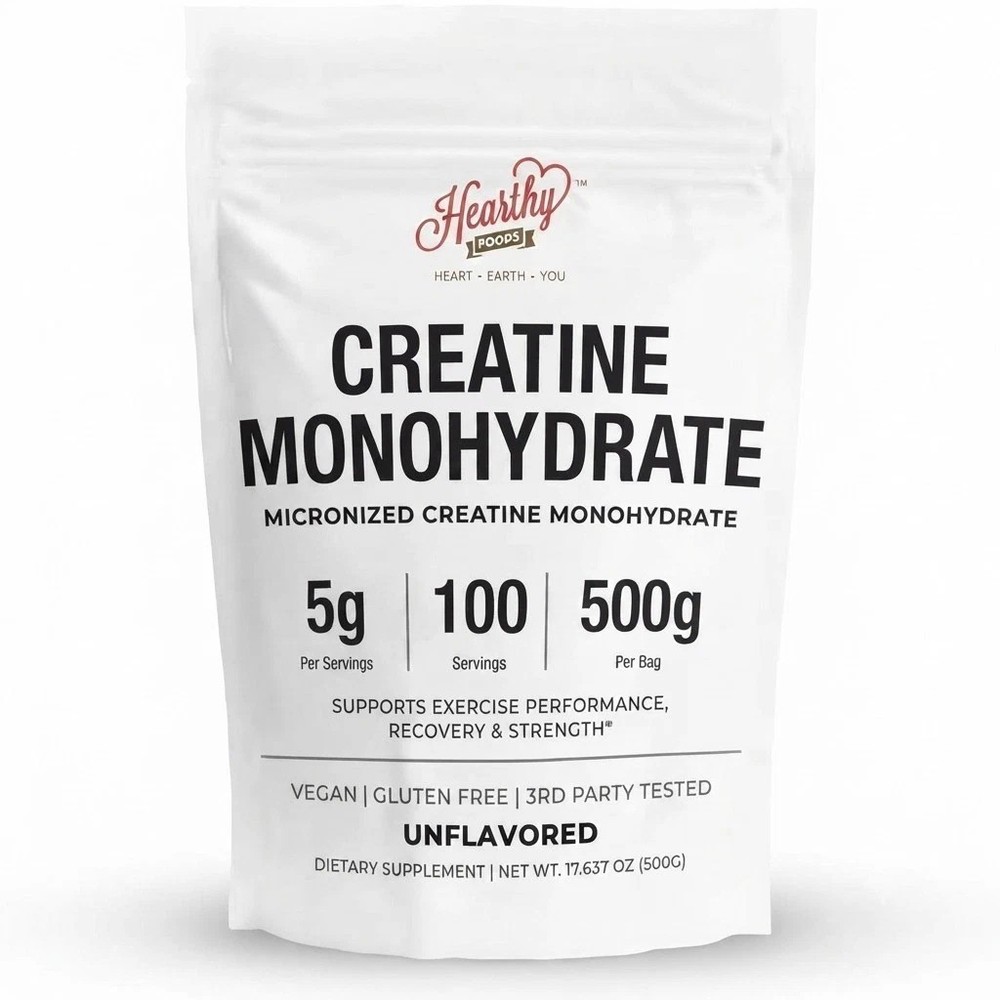 HEARTHY FOODS Creatine Monohydrate Micronized Powder 500G – 100 Servings, 5000mg