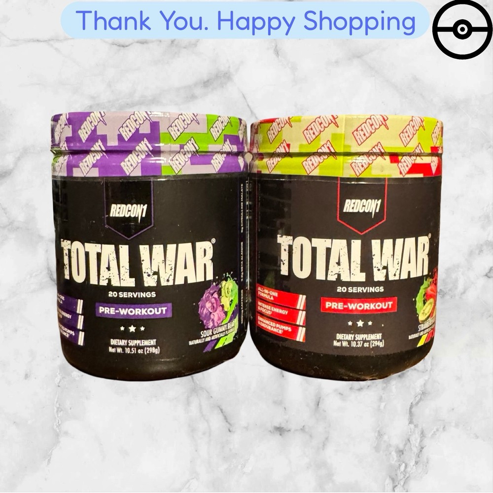 COMBO REDCON1 TOTAL WAR Strawberry Kiwi,Sour Gummy Bear Pre-Workout 20 Serv