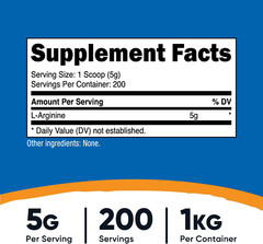 L-Arginine Powder 1KG – Pure L-Arginine, 5G per Serving