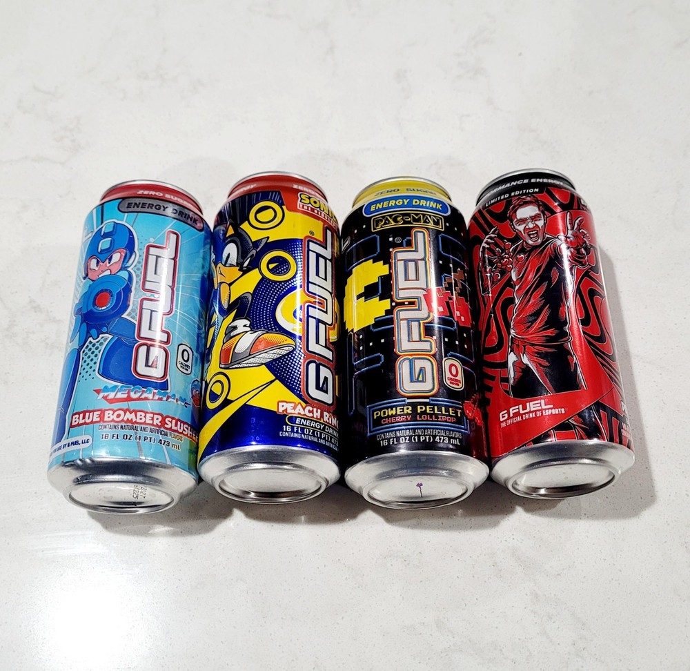 Limited Edition Megaman Sonic Pacman Pewdipie GFuel Energy Drink Can 16oz 4 pack