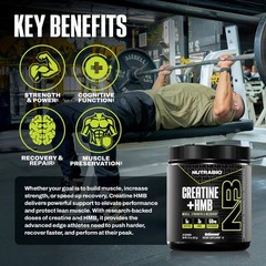 NutraBio Creatine + HMB- Monohydrate 8.5 Ounce (Pack of 1), No Color