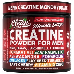 Clean Nutra Creatine Powder for Men + HMB BCAA L 9.87 Ounce (Pack of 1), Red