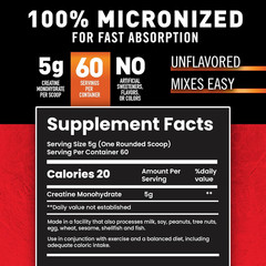 Creatine Monohydrate Powder – Unflavored, 5G per Scoop, 100 Servings