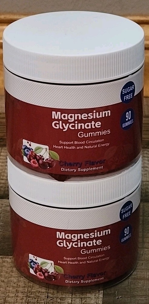 Lot Of 2–90 Count Magnesium Glycinate Gummies Sugar Free Cherry Flavor