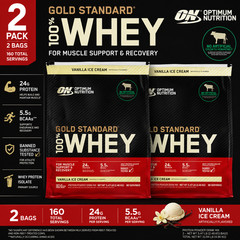 2-Pack Optimum Nutrition Gold Stnd 100% Whey Protein Powder Vanilla Ice Cream