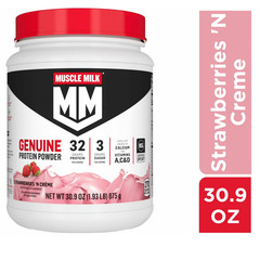 2 Packs Muscle Milk Genuine Protein Powder, Vanilla, 32g Protein, 1.9lb, 30.9oz