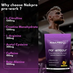 Nakpro Pre Workout 100mg Caffeine, 1200mg Creatine, 20 Servings – Fruit Punch