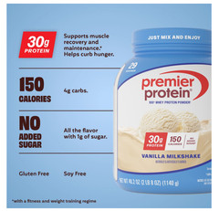 Premier Protein Whey Powder Vanilla Milkshake 29 Servings 30g Protein