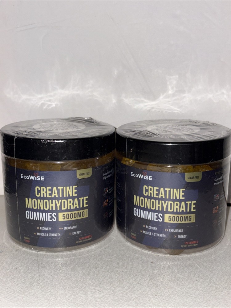 ECOWISE Creatine Gummies Muscle Stamina 120ct Two Lot Exp3/2027 Mango 5000mg