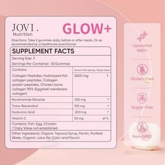 Jovi Glow+ NAD+ & Collagen Gummies, Multi-Type Hydrolyzed Collagen Peptides, Res