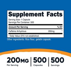 Nutricost Caffeine Pills, 500 Capsules, 500 Servings, 200mg Per Serving