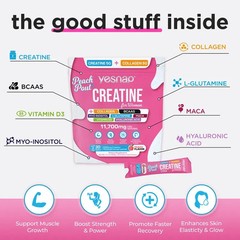 YESNAP PeachPout Creatine for Women 5g Collagen BCAA Peach 30 Packets