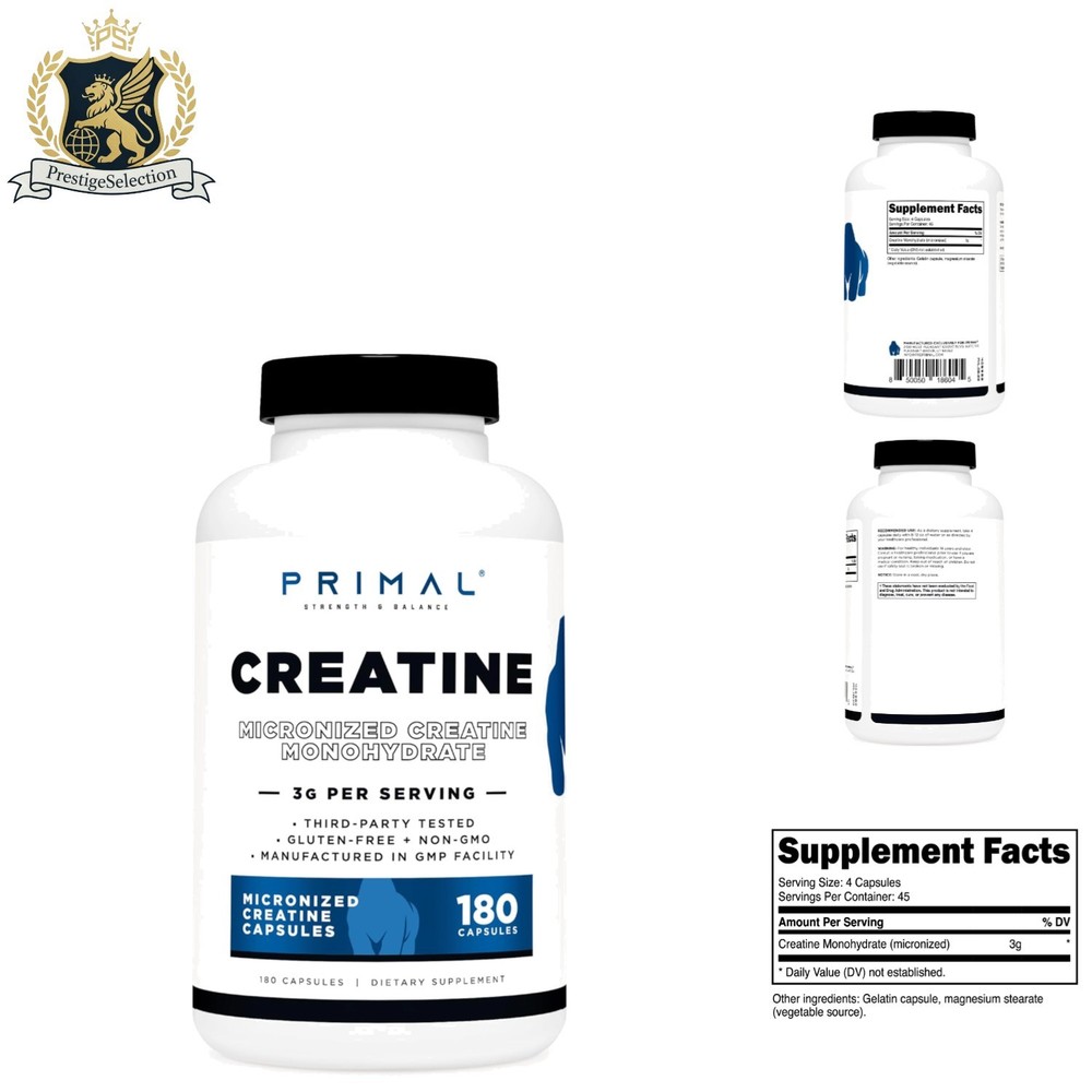 GMP Certified Creatine Monohydrate 3,000 mg – 180 Capsules for Serious Athletes