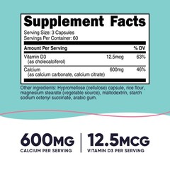 Nutricost Calcium (600mg) + Vitamin D3 (12.5mcg) for Women, 180 Capsules – Vegan