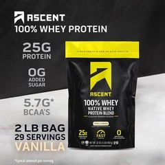 Whey Protein Powder 100% Isolate Vanilla Bean 2 lb with 5.5g BCAA 2.6g Leucine