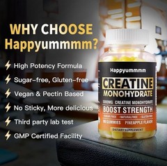 Happyummmm Creatine Monohydrate 5000MG 90 Ct Flavor Exp 10/2026