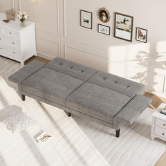 89″ Modern Futon Sofa Bed with Adjustable Backrest & Armrest