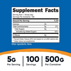 Nutricost Pure D-Ribose Powder 500G – 100 Servings, 5000mg Per Serving
