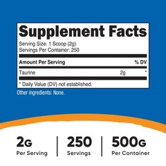 Nutricost Taurine Powder 500 Grams – 250 Servings, 2000mg Per Serving