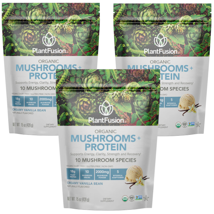 PlantFusion Organic Mushrooms + Protein Creamy Vanilla Bean 15 oz