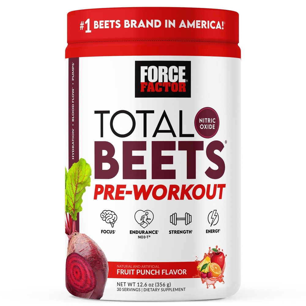 Force Factor Total Beets Pre-Workout 12.5 Ounce (Pack of 1), Fruit Punch
