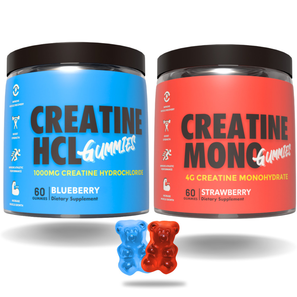 Creatine Gummies Twin Pack – Creatine Monohydrate Strawberry & HCL Blueberry
