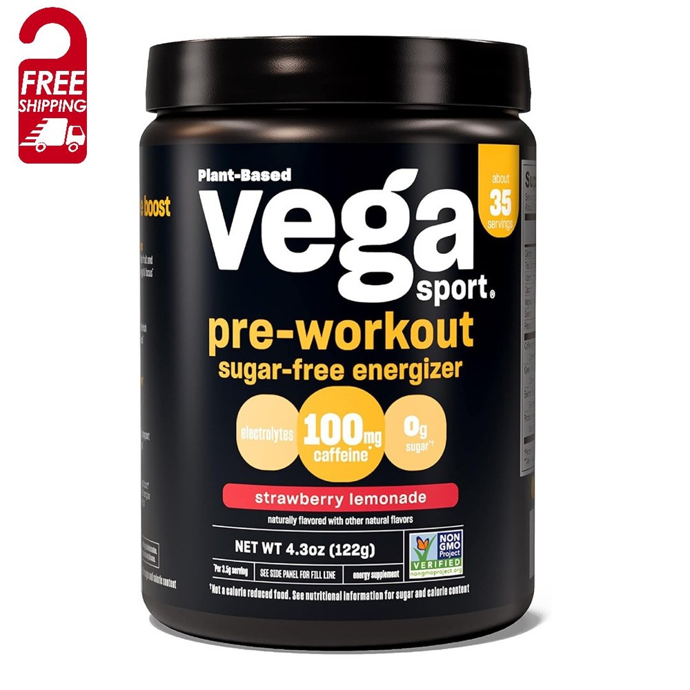 Vega Sport Sugar Free Pre Workout Powder Strawberry Lemonade Free Ship