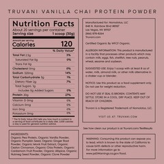 Truvani Organic Non-GMO Plant-Based Protein Powder, Vanilla Chai, 20 Servings