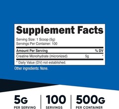 Creatine Nutricost Monohydrate Micronized Powder 500G, 5000mg Per Serv (5g)
