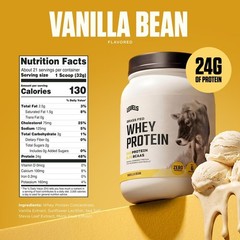 Grass Fed Whey Protein Powder Vanilla Bean 24G Protein No Artificials 1.48LB