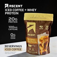 Ascent Iced Coffee High Protein Powder, 20g Protein 100 mg Caffeine 30 Servings