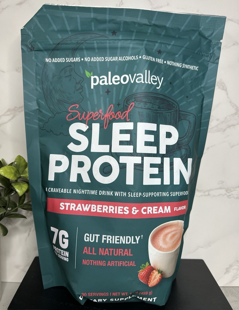Paleovalley Superfood Sleep Protein Strawberries & Cream 1lb Exp 02/2028