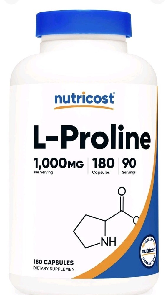 Nutricost L-Proline 1000mg, 180 Capsules (90 Servings) OPEN BOTTLE Depression re