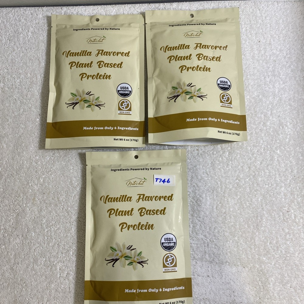 Lot Of 3, Nutri Hut, Plant Based Protein Powder, 6 oz Each Vanilla, (T746)