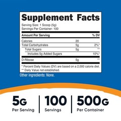 Nutricost D-Ribose Powder 500 Grams – 1.1 Pound (Pack of 1), Multicolor