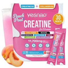 YESNAP PeachPout Creatine for Women 5g Collagen BCAA Peach 30 Packets