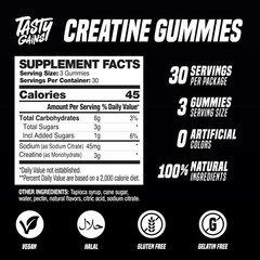 TASTY GAINS Creatine Gummies, 90g of Creatine, Non-GMO, Vegan – Build Muscle & B