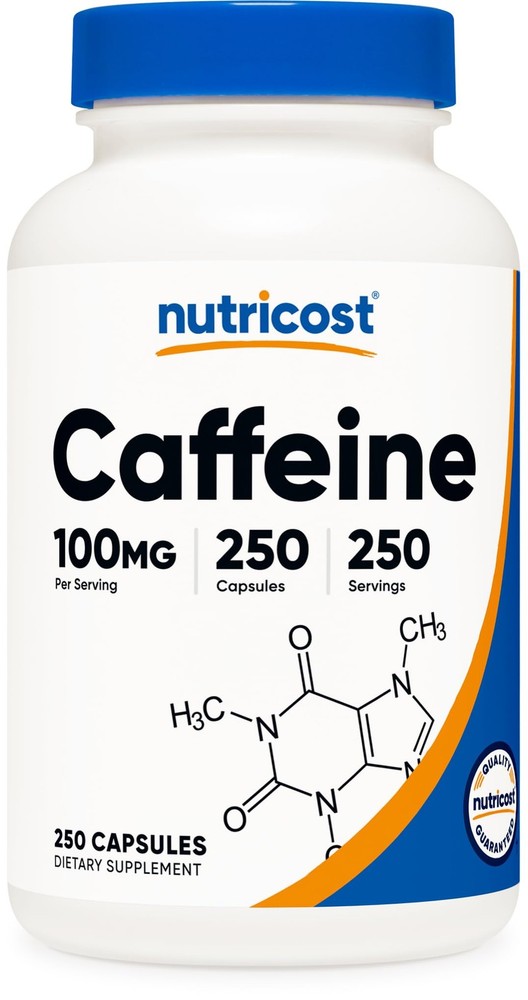 Nutricost Caffeine Pills 100mg Per Serving, 250 Capsules 250 Count (Pack of 1)