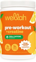 Wellah Pre-Workout + Creatine Powder (30 Servings) Mango Lemonade – 3g Creatine