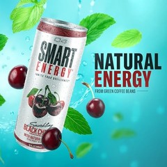 Smart Energy Drink – Boost Focus and Energy 12 Fl Oz (Pack of 12) Black Cherry
