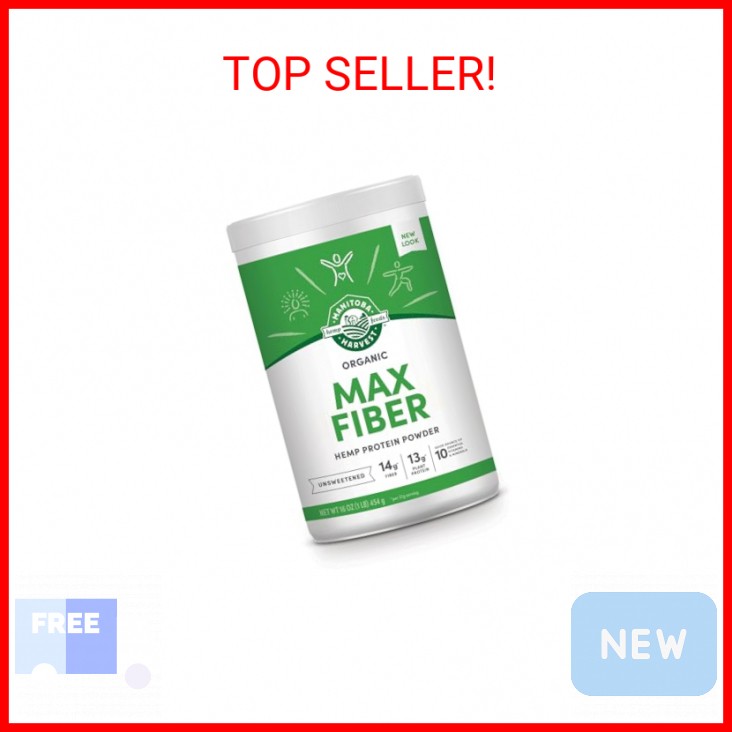 Manitoba Harvest Hemp Yeah Organic Max Fiber Protein Powder, Unsweetened, 16oz,