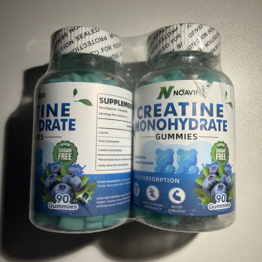 2 Pack Noavii Creatine Monohydrate Gummies 5000mg 90 Total Blueberry Free Ship
