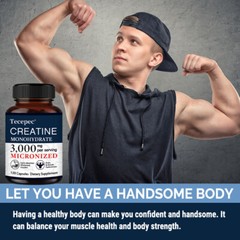 Pure Creatine Monohydrate Capsules 3000mg for Muscle Mass Strength