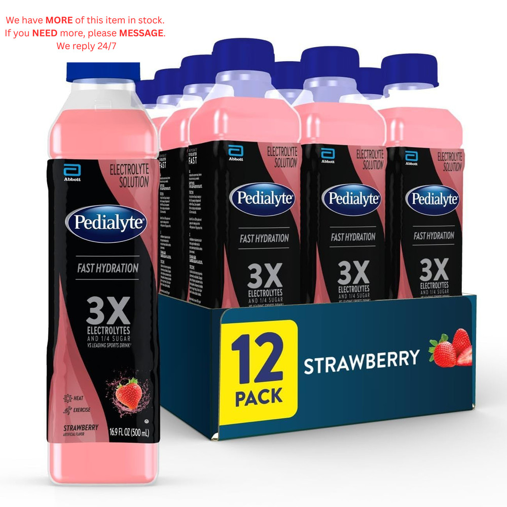 Pedialyte Electrolyte Solution, Strawberry, Hydration 16.9 fl oz (Pack of 12)