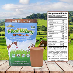 Grass-Fed Whey Protein Powder for Immune Vitality, Natural Cocoa 600G (30 Servin
