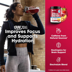 Optimum Nutrition Amino Energy Powder plus Focus, BCAA, Electrolytes, FruitPunch