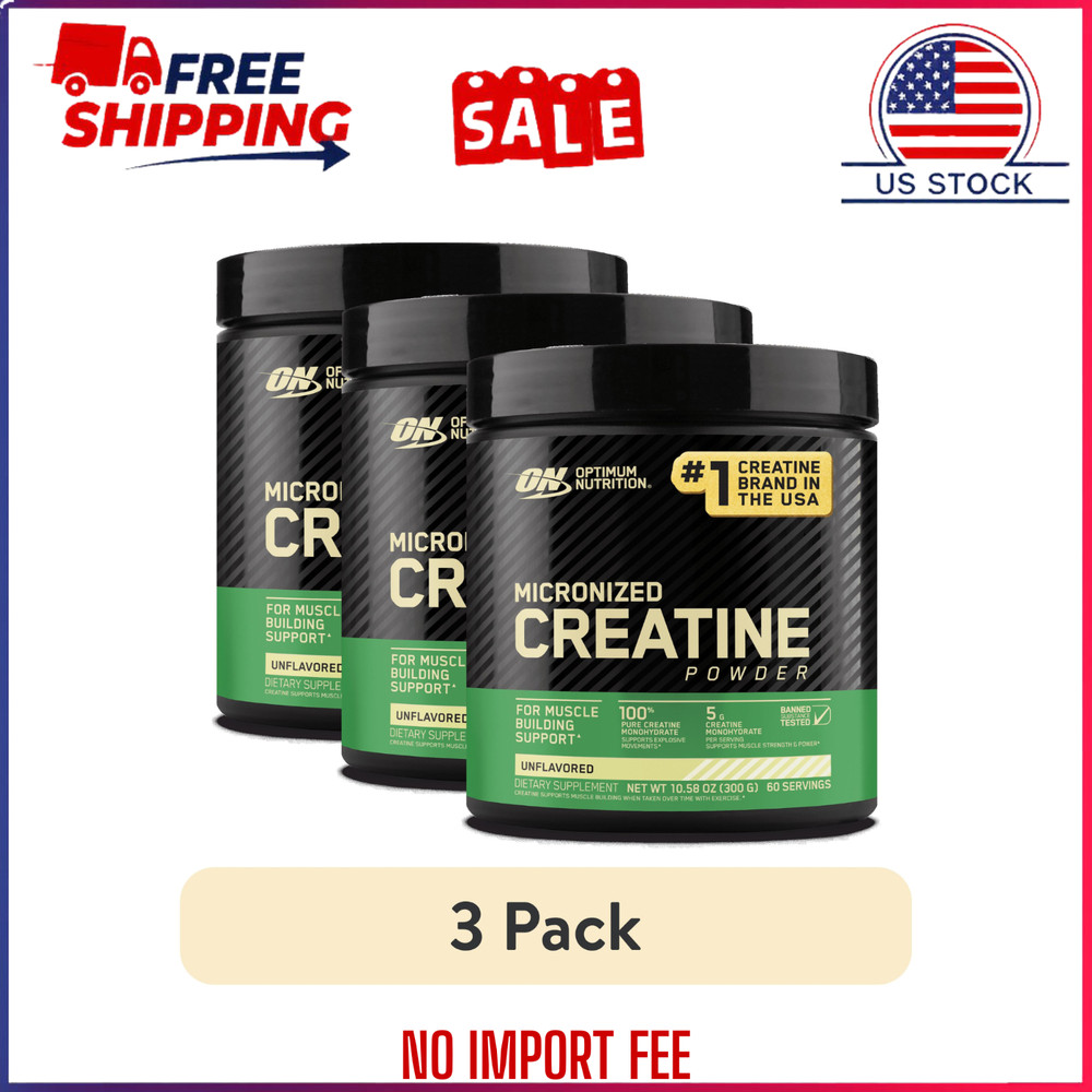 (3 pack) Optimum Nutrition, Micronized Creatine Powder, Unflavored 60 Servings