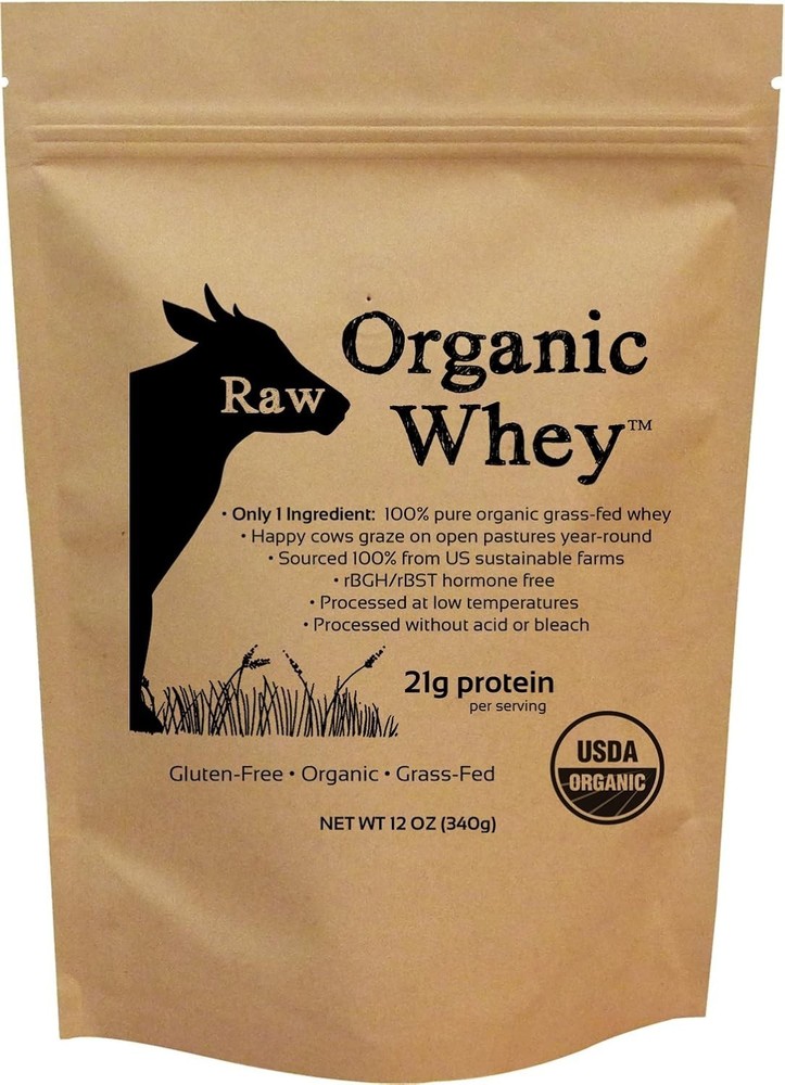 Raw Organic Whey Protein Powder Grass-Fed Non-GMO Hormone-Free 12 oz