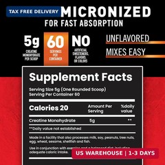Body Fortress 100% Creatine Monohydrate Powder – Unflavored Micronized Creatine