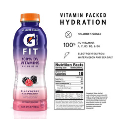 Fit Electrolyte Beverage, Healthy Real Hydration, Blackberry Raspberry, 16.9.Oz